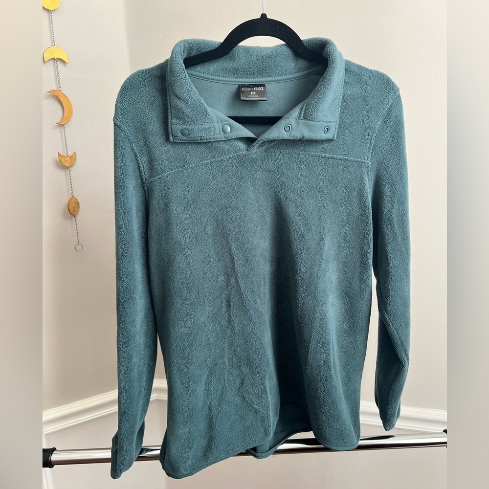 teal women’s button collared pullover